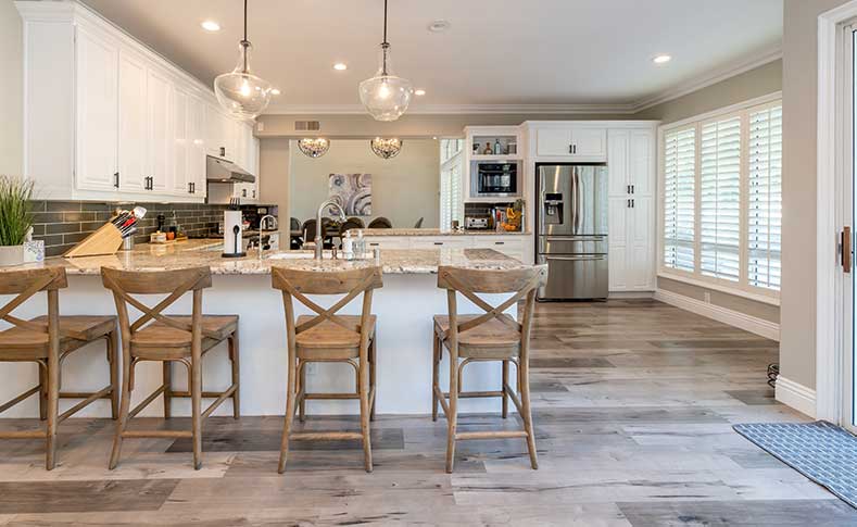 Vinyl floor open plan kitchen